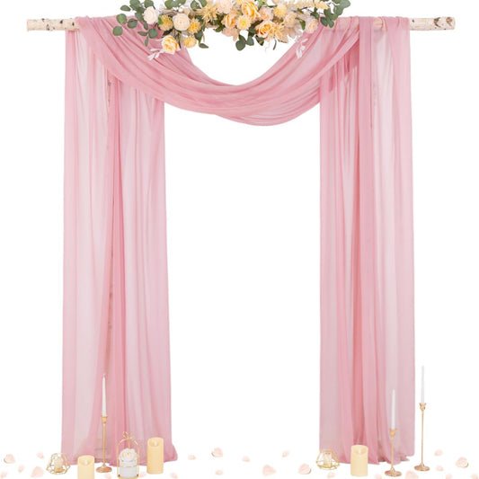 Wedding Arch Draping Fabric 29" x 20Ft 4 Panels Dusty Rose Sheer Outdoor Curtain Drapes Extra Long for Bridal V1258-DP02-C-1151