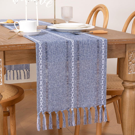 Farmhouse Table Runner 108 inches Macrame Woven Coffee Table Runner Cotton Rustic Fall Thanksgiving Table V1258-DP02-C-1152
