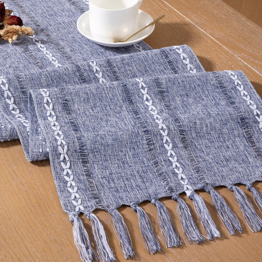 Farmhouse Table Runner 108 inches Macrame Woven Coffee Table Runner Cotton Rustic Fall Thanksgiving Table V1258-DP02-C-1152