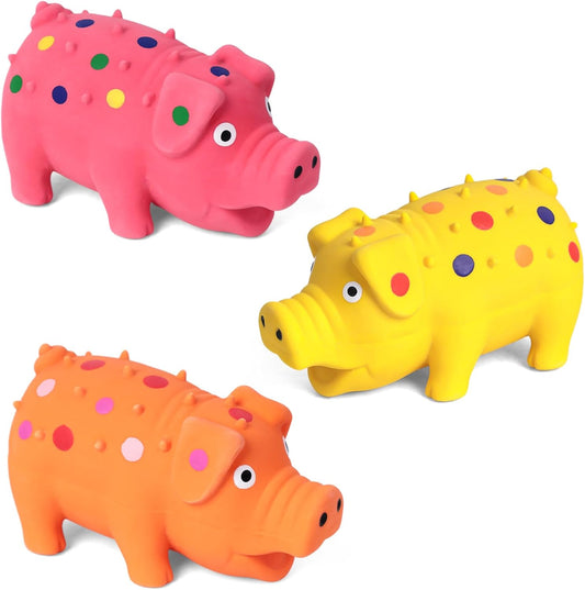 3PCS Squeaky Latex Grunting Pig Dog Toys, 4 Inch Prank Nosie Maker Puppy Chew Toys Rubber Squeeze Gift for V1258-DP02-C-1191