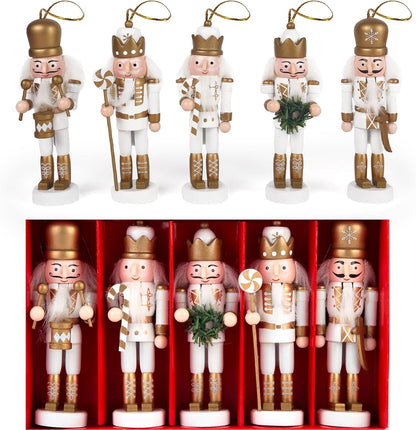 5PCS Nutcracker Christmas Decor, Wooden Nutcracker Hanging Ornaments Soldier for Christmas Tree Gift Shelves V1258-DP02-C-1193