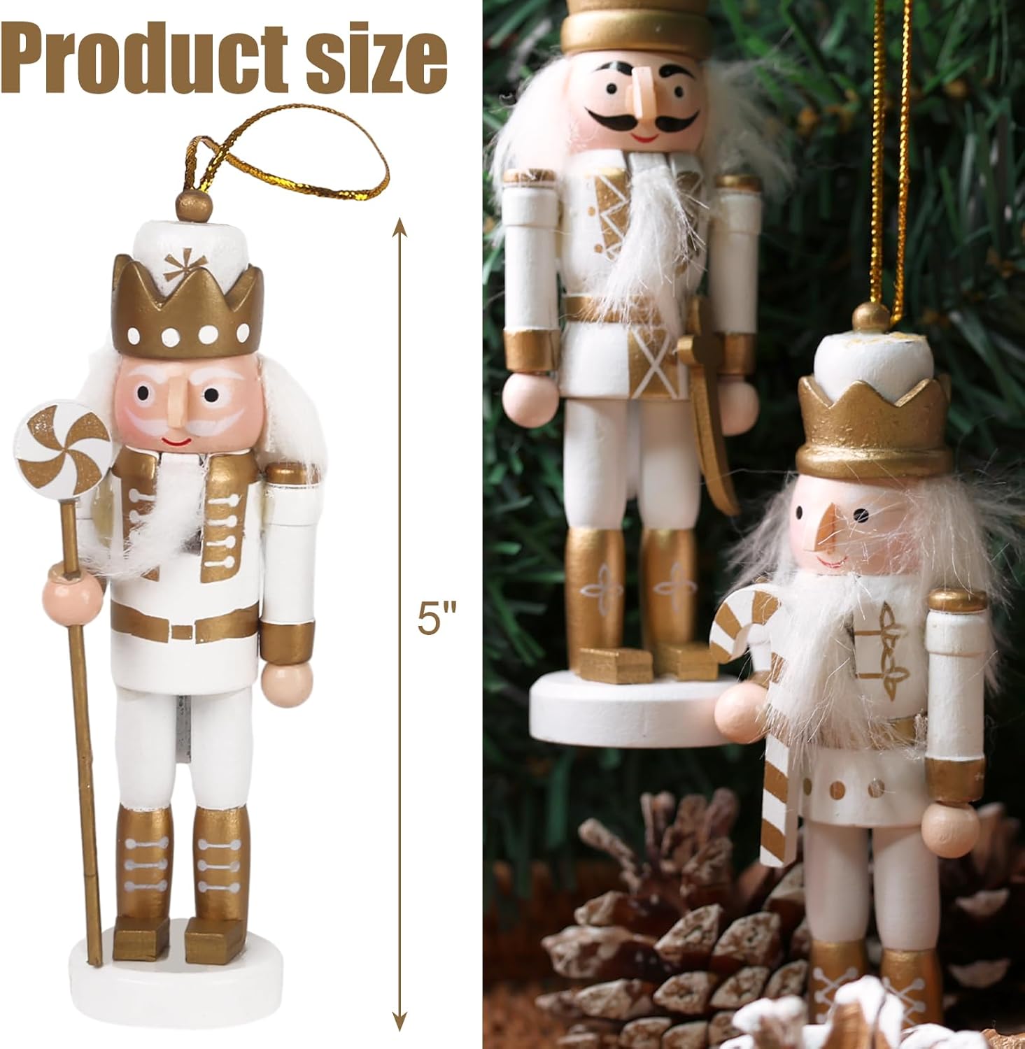 5PCS Nutcracker Christmas Decor, Wooden Nutcracker Hanging Ornaments Soldier for Christmas Tree Gift Shelves V1258-DP02-C-1193
