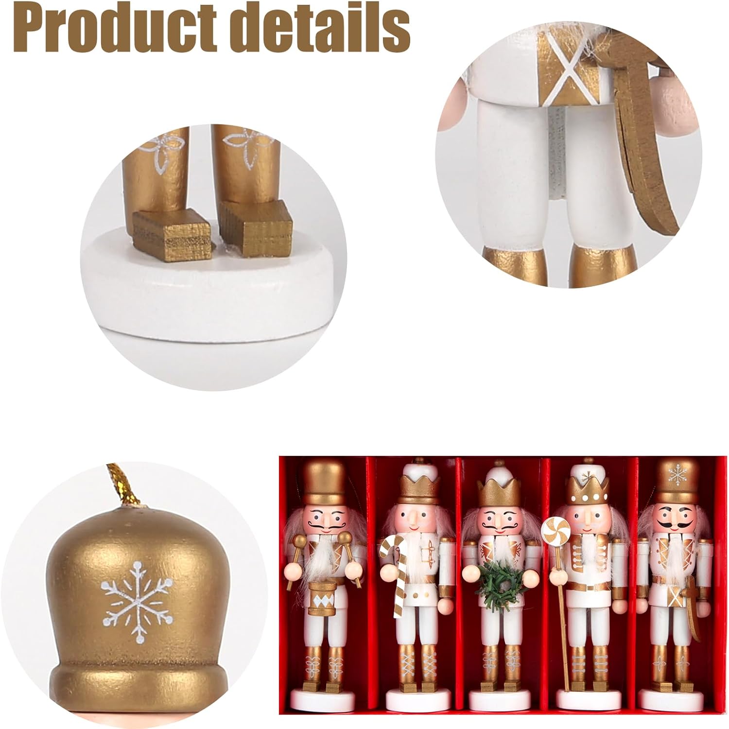 5PCS Nutcracker Christmas Decor, Wooden Nutcracker Hanging Ornaments Soldier for Christmas Tree Gift Shelves V1258-DP02-C-1193