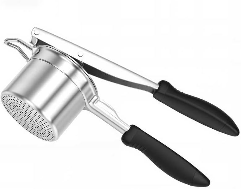 Potato Ricer, 304 Stainless Steel Manual Potato Press with Silicone Handle, Dishwasher Safe Kitchen Tool for V1258-DP02-C-12