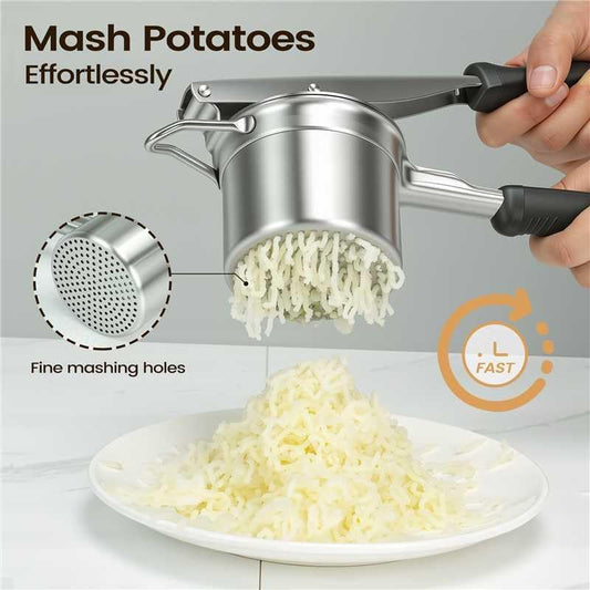 Potato Ricer, 304 Stainless Steel Manual Potato Press with Silicone Handle, Dishwasher Safe Kitchen Tool for V1258-DP02-C-12