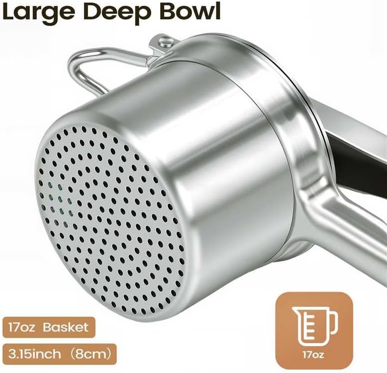 Potato Ricer, 304 Stainless Steel Manual Potato Press with Silicone Handle, Dishwasher Safe Kitchen Tool for V1258-DP02-C-12