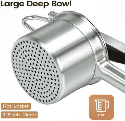 Potato Ricer, 304 Stainless Steel Manual Potato Press with Silicone Handle, Dishwasher Safe Kitchen Tool for V1258-DP02-C-12