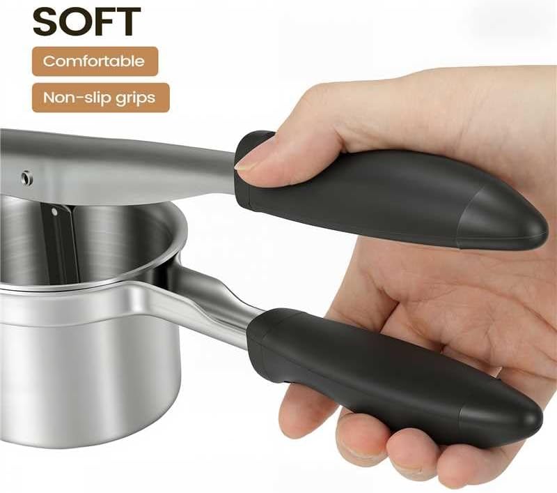 Potato Ricer, 304 Stainless Steel Manual Potato Press with Silicone Handle, Dishwasher Safe Kitchen Tool for V1258-DP02-C-12
