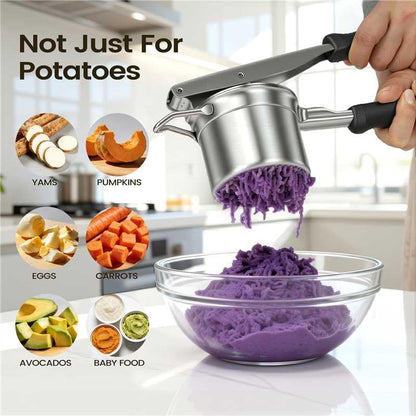 Potato Ricer, 304 Stainless Steel Manual Potato Press with Silicone Handle, Dishwasher Safe Kitchen Tool for V1258-DP02-C-12