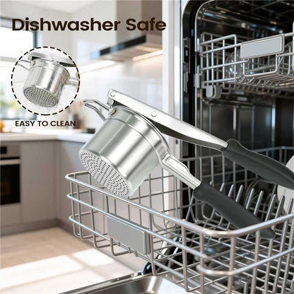 Potato Ricer, 304 Stainless Steel Manual Potato Press with Silicone Handle, Dishwasher Safe Kitchen Tool for V1258-DP02-C-12