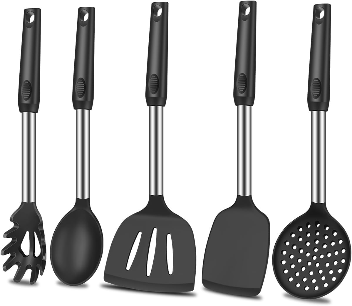 5Pcs Silicone Spatula Heat Resistant Long Large Spatulas Set for Nonstick Cookware, Rubber Pancake Fish V1258-DP02-C-120