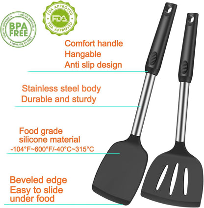 5Pcs Silicone Spatula Heat Resistant Long Large Spatulas Set for Nonstick Cookware, Rubber Pancake Fish V1258-DP02-C-120