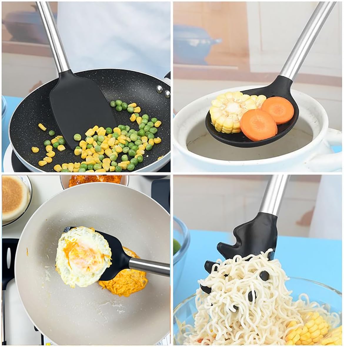 5Pcs Silicone Spatula Heat Resistant Long Large Spatulas Set for Nonstick Cookware, Rubber Pancake Fish V1258-DP02-C-120