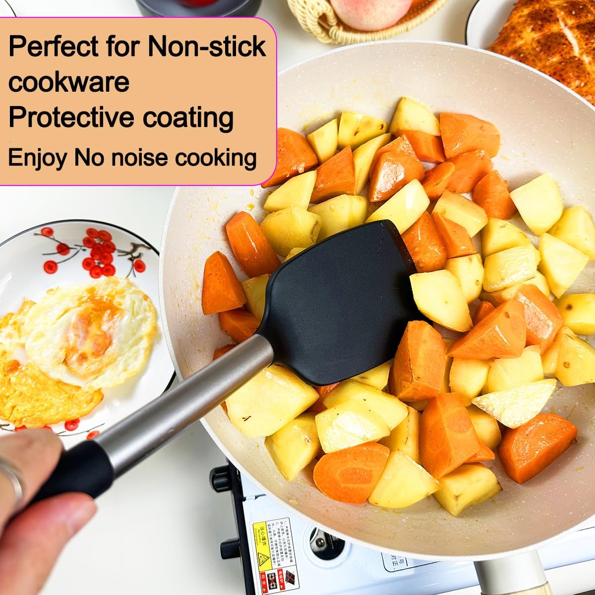 5Pcs Silicone Spatula Heat Resistant Long Large Spatulas Set for Nonstick Cookware, Rubber Pancake Fish V1258-DP02-C-120