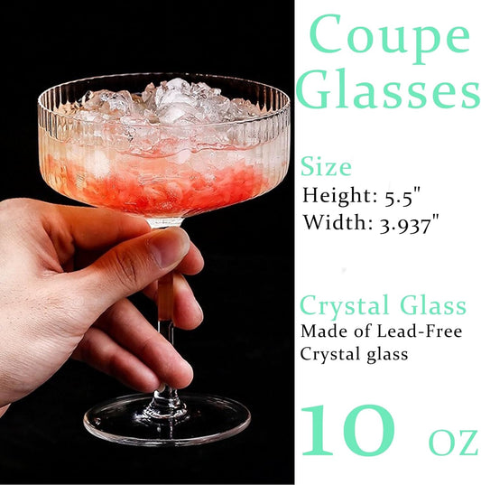 Ribbed Coupe Glasses Set Of 4 | Espresso Martini Glasses | Vintage Cocktail Glasses | Margarita Glass V1258-DP02-C-1204