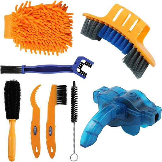 8 Pieces Precision Bicycle Cleaning Brush Tool Including Bike Chain Scrubber, suitable for Mountain, Road, V1258-DP02-C-1217