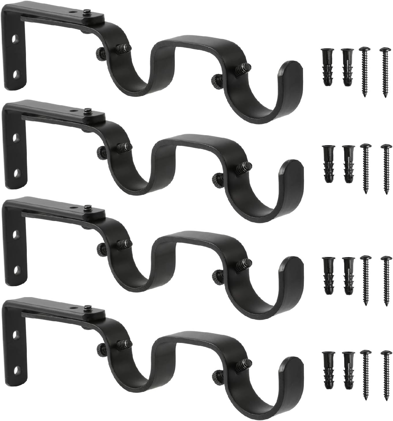 Heavy Duty Curtain Rod Brackets - Adjustable Double Rod Holders, 1 Inch (4 PCS, Black) V1258-DP02-C-1219