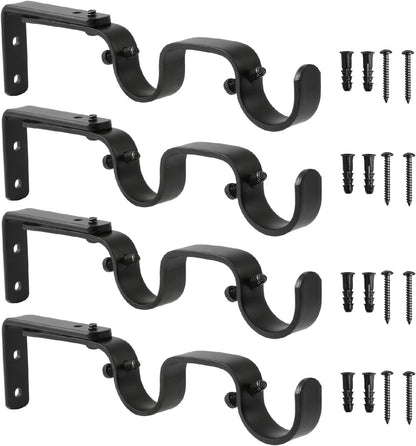 Heavy Duty Curtain Rod Brackets - Adjustable Double Rod Holders, 1 Inch (4 PCS, Black) V1258-DP02-C-1219