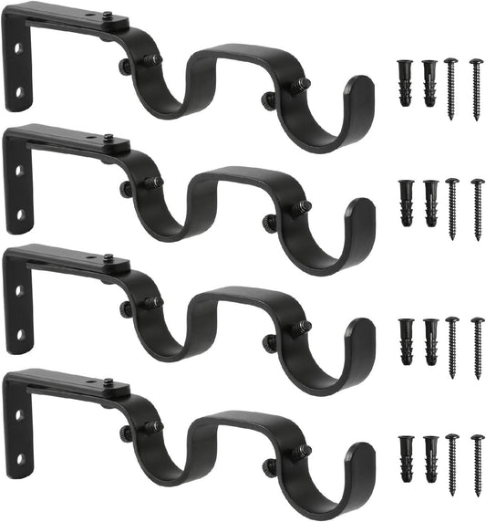 Heavy Duty Curtain Rod Brackets - Adjustable Double Rod Holders, 1 Inch (4 PCS, Black) V1258-DP02-C-1219