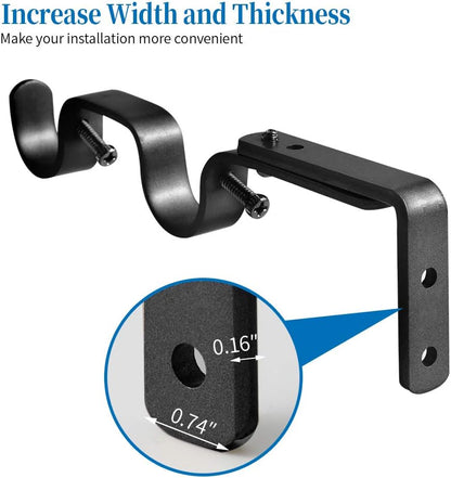 Heavy Duty Curtain Rod Brackets - Adjustable Double Rod Holders, 1 Inch (4 PCS, Black) V1258-DP02-C-1219