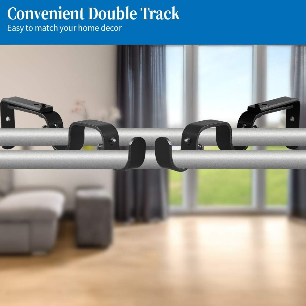 Heavy Duty Curtain Rod Brackets - Adjustable Double Rod Holders, 1 Inch (4 PCS, Black) V1258-DP02-C-1219