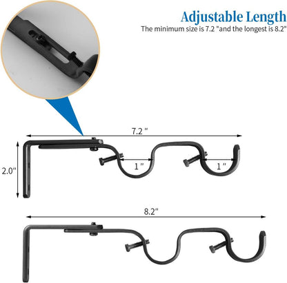 Heavy Duty Curtain Rod Brackets - Adjustable Double Rod Holders, 1 Inch (4 PCS, Black) V1258-DP02-C-1219