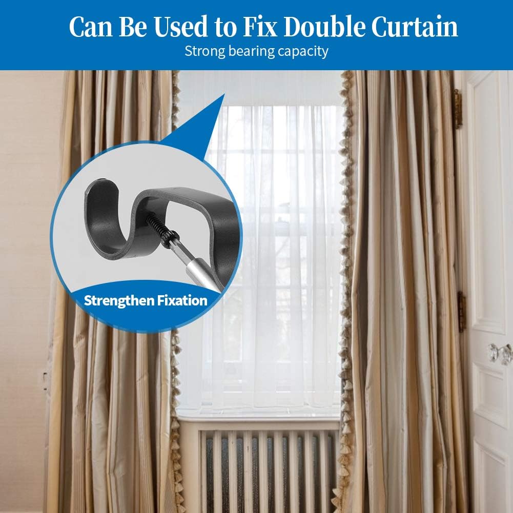 Heavy Duty Curtain Rod Brackets - Adjustable Double Rod Holders, 1 Inch (4 PCS, Black) V1258-DP02-C-1219