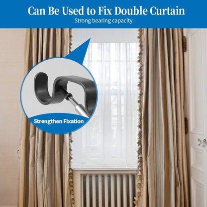 Heavy Duty Curtain Rod Brackets - Adjustable Double Rod Holders, 1 Inch (4 PCS, Black) V1258-DP02-C-1219