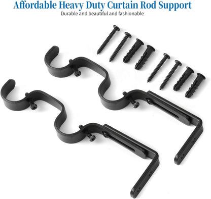 Heavy Duty Curtain Rod Brackets - Adjustable Double Rod Holders, 1 Inch (4 PCS, Black) V1258-DP02-C-1219