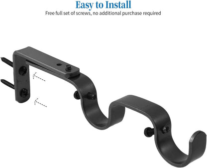 Heavy Duty Curtain Rod Brackets - Adjustable Double Rod Holders, 1 Inch (4 PCS, Black) V1258-DP02-C-1219
