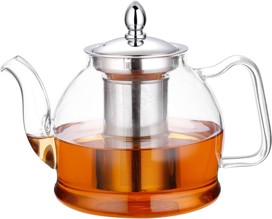 1000ml Glass Teapot with Removable Infuser, Stovetop Safe Tea Kettle, Blooming and Loose Leaf Tea Maker Set V1258-DP02-C-122
