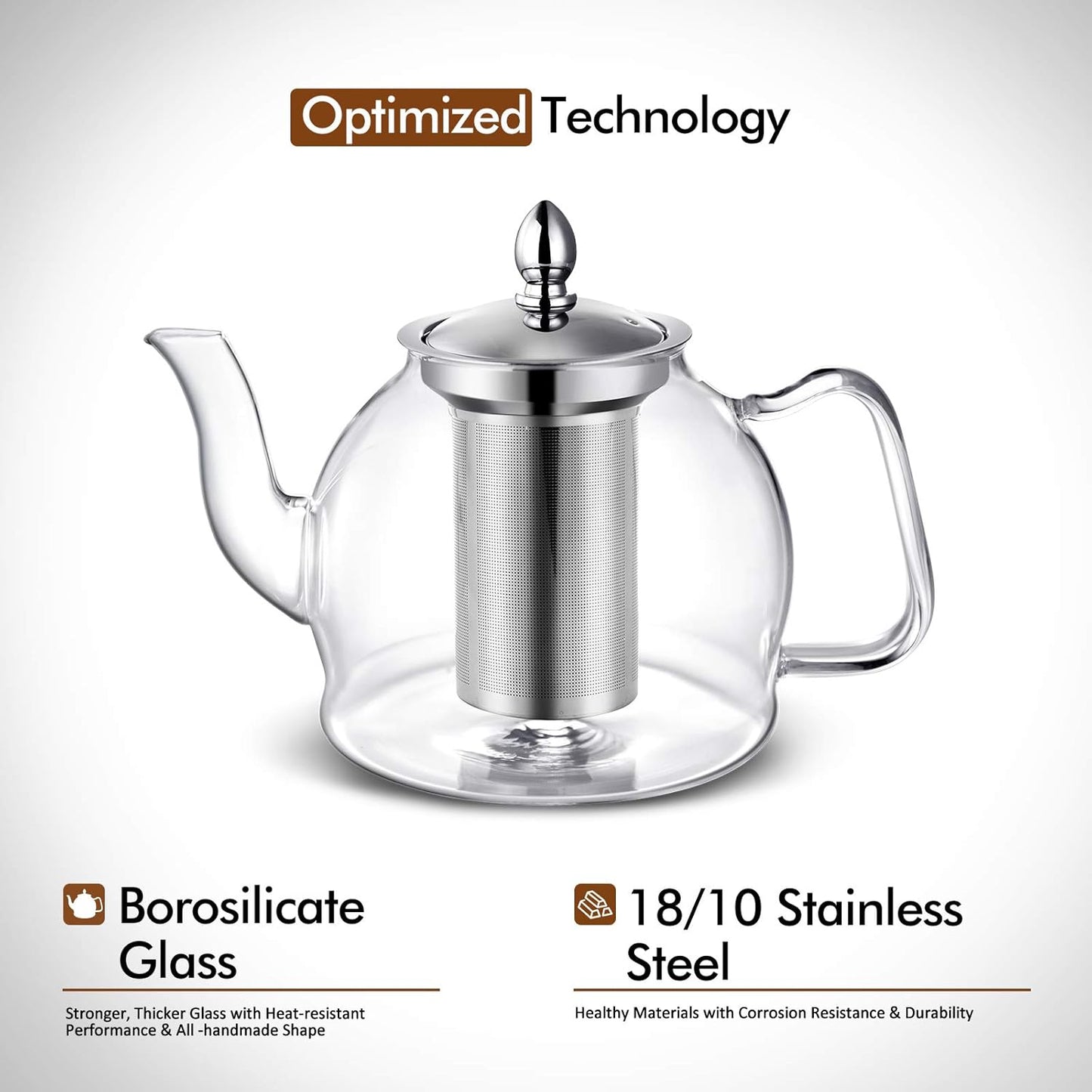 1000ml Glass Teapot with Removable Infuser, Stovetop Safe Tea Kettle, Blooming and Loose Leaf Tea Maker Set V1258-DP02-C-122