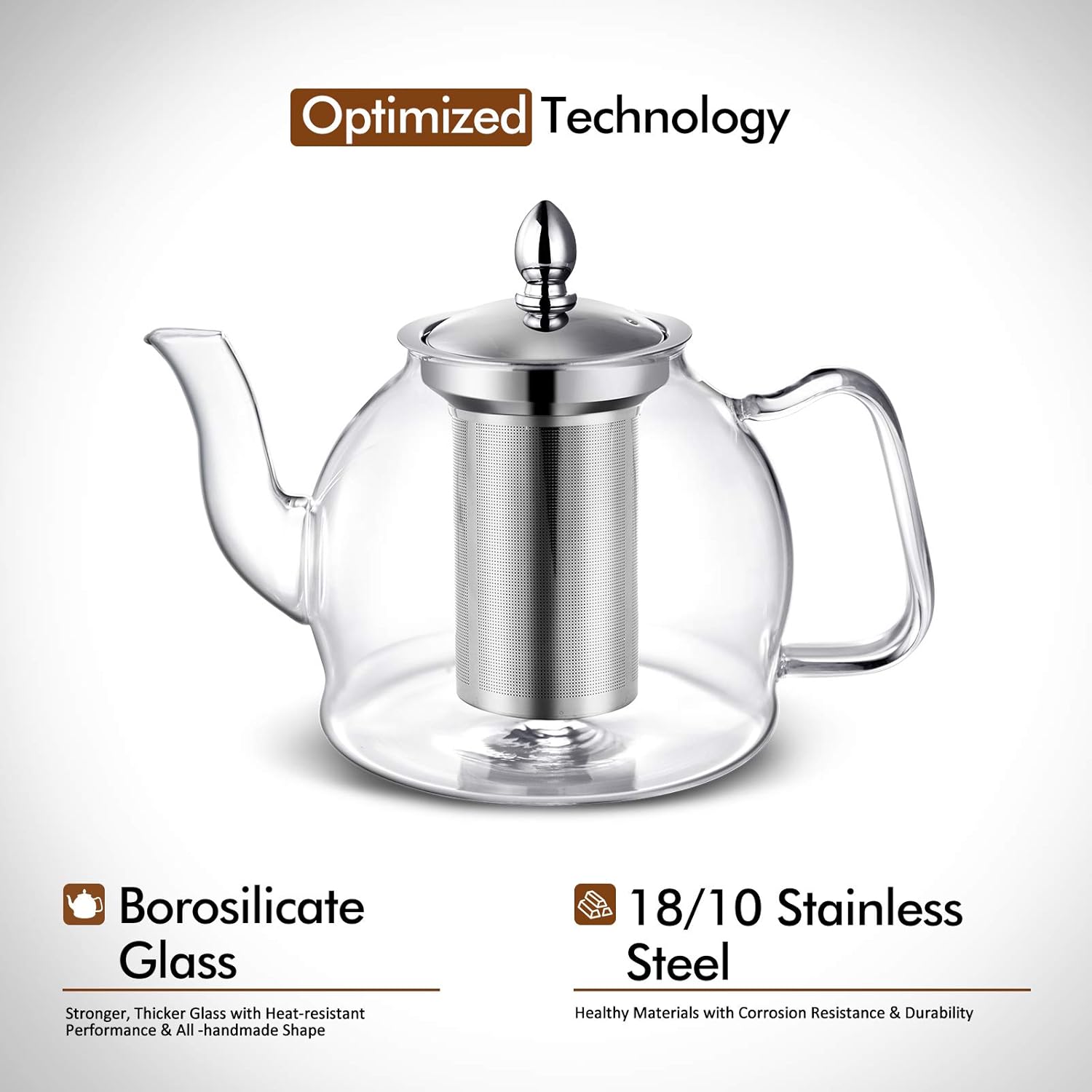 1000ml Glass Teapot with Removable Infuser, Stovetop Safe Tea Kettle, Blooming and Loose Leaf Tea Maker Set V1258-DP02-C-122
