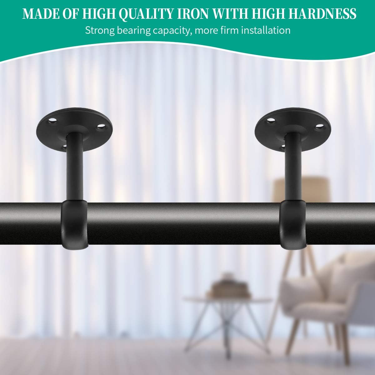Curtain Rod Ceiling-Mount Bracket Curtain Rod Brackets Curtain Rod Holders (8 PCS, Black) V1258-DP02-C-1221