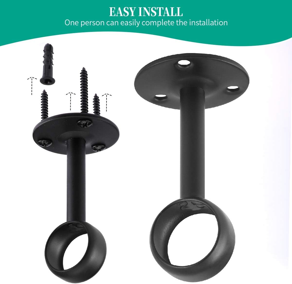 Curtain Rod Ceiling-Mount Bracket Curtain Rod Brackets Curtain Rod Holders (8 PCS, Black) V1258-DP02-C-1221