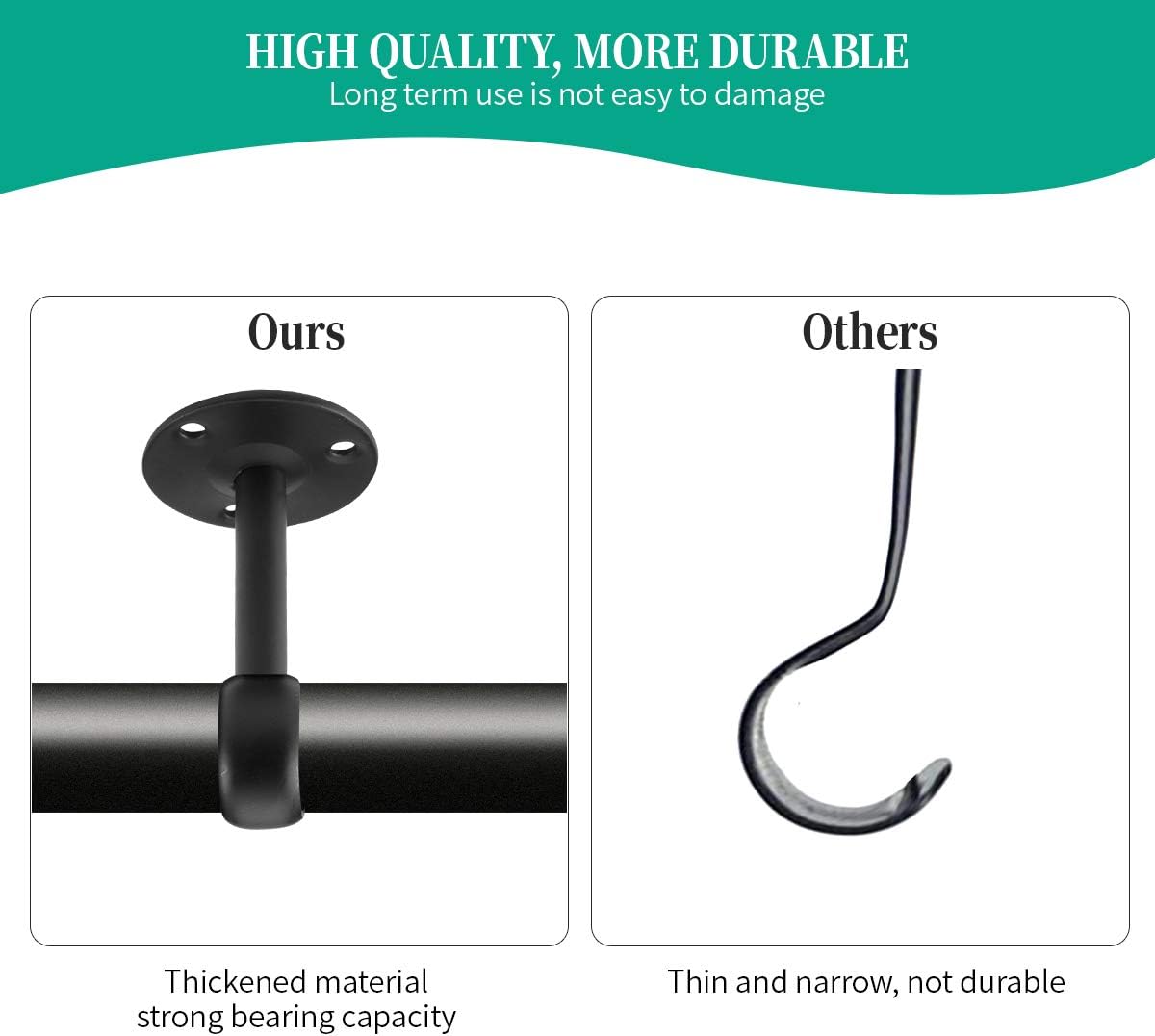 Ceiling-Mount Curtain Bracket Holders for 1 1/4-Inch Rod (8 PCS, Black) V1258-DP02-C-1223