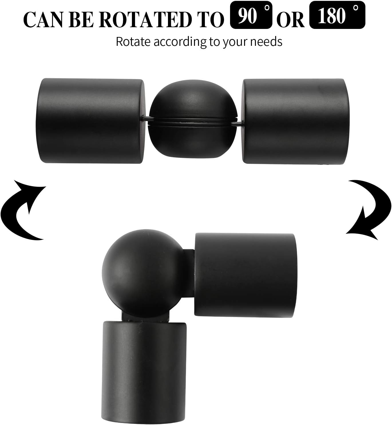Adjustable 1 Inch Curtain Rod Brackets, Black Iron Wall Mounts, 2 Pack V1258-DP02-C-1225