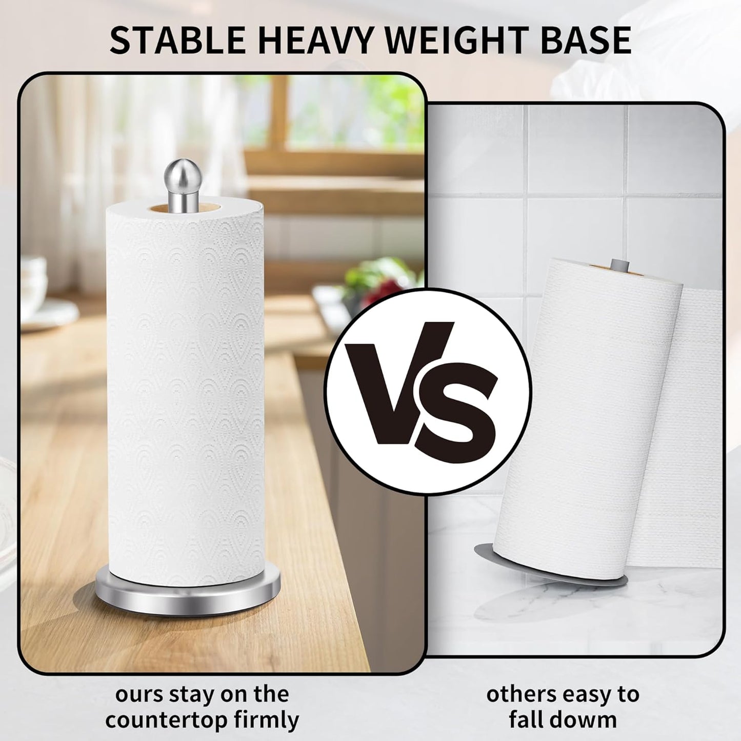 Paper Towel Holder Countertop, Paper Towel Holder with Solid Weighted Base, for Standard and Large Size Rolls V1258-DP02-C-1229