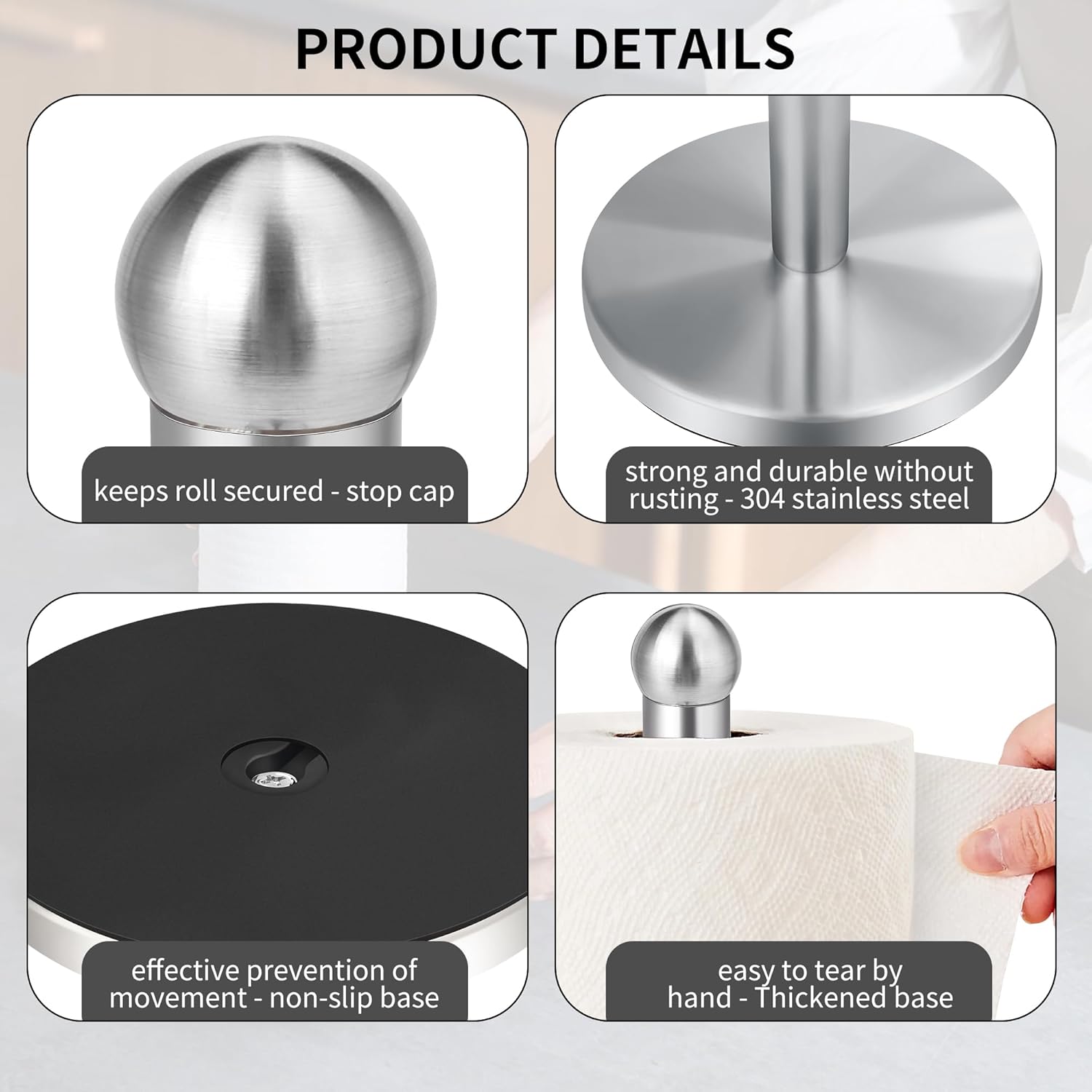 Paper Towel Holder Countertop, Paper Towel Holder with Solid Weighted Base, for Standard and Large Size Rolls V1258-DP02-C-1229