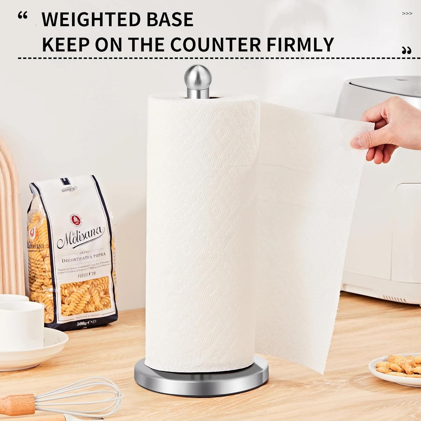 Paper Towel Holder Countertop, Paper Towel Holder with Solid Weighted Base, for Standard and Large Size Rolls V1258-DP02-C-1229