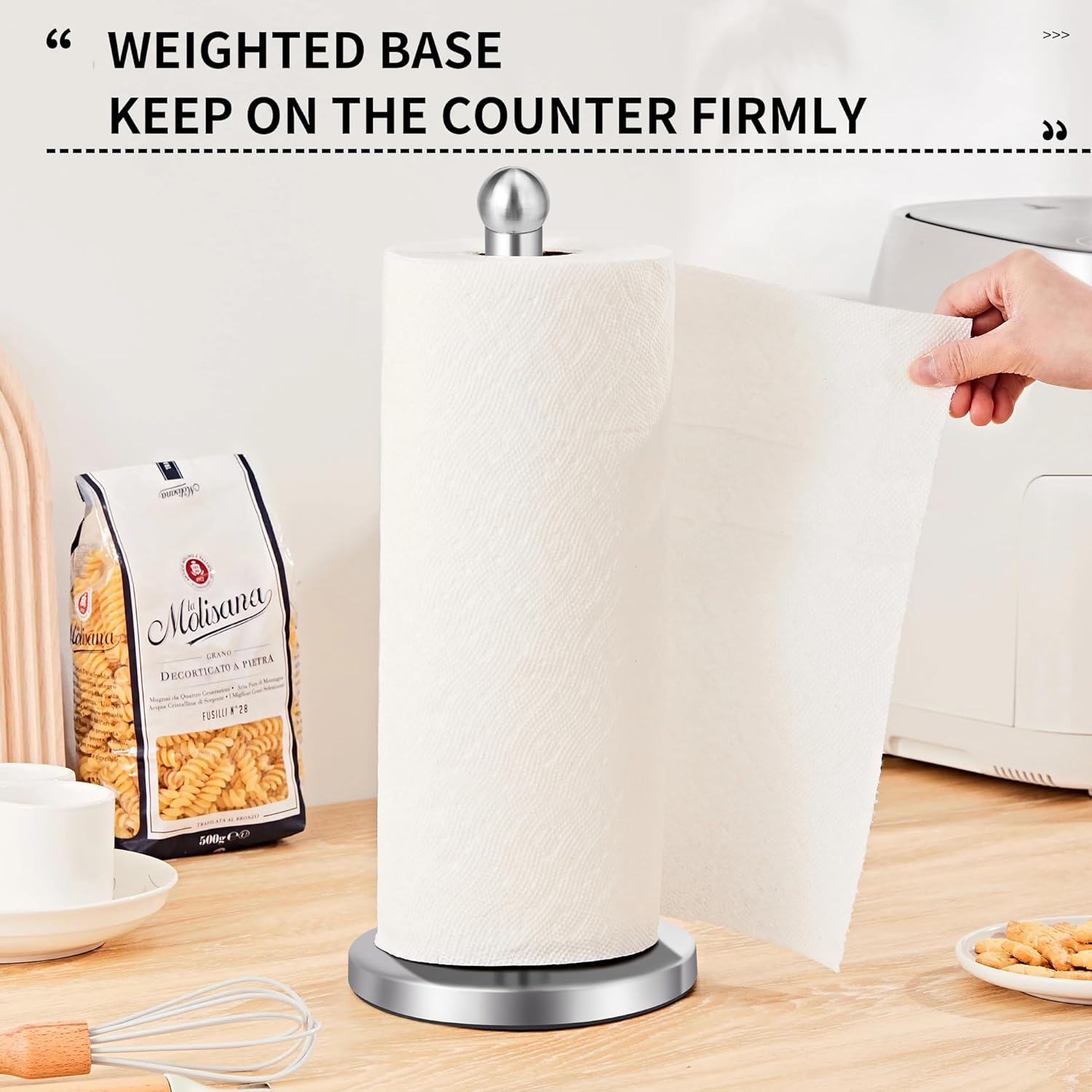 Paper Towel Holder Countertop, Paper Towel Holder with Solid Weighted Base, for Standard and Large Size Rolls V1258-DP02-C-1229