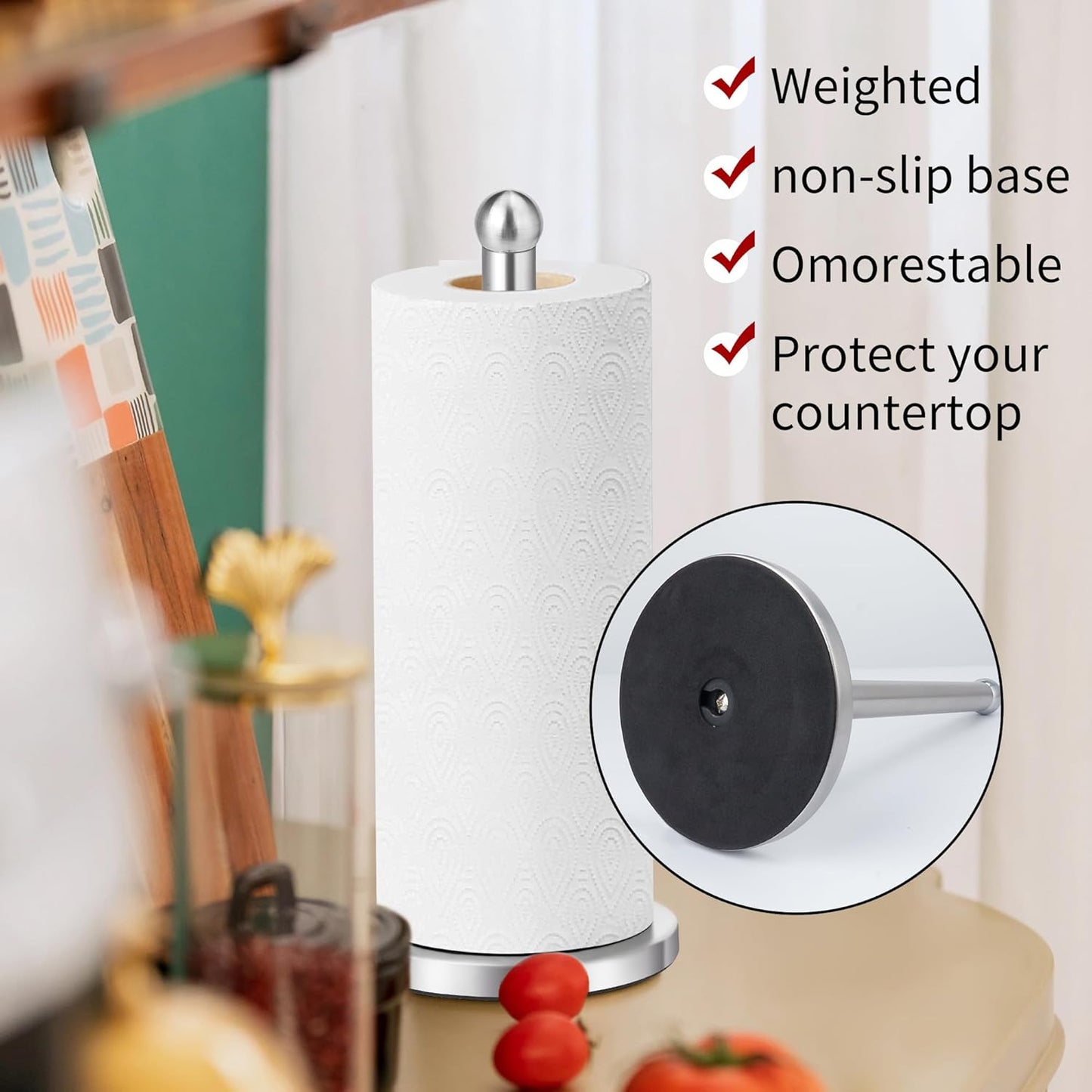 Paper Towel Holder Countertop, Paper Towel Holder with Solid Weighted Base, for Standard and Large Size Rolls V1258-DP02-C-1229