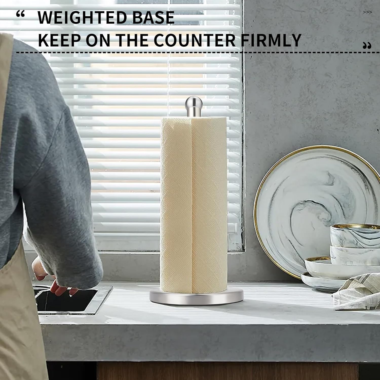 Paper Towel Holder Countertop, Paper Towel Holder with Solid Weighted Base, for Standard and Large Size Rolls V1258-DP02-C-1229