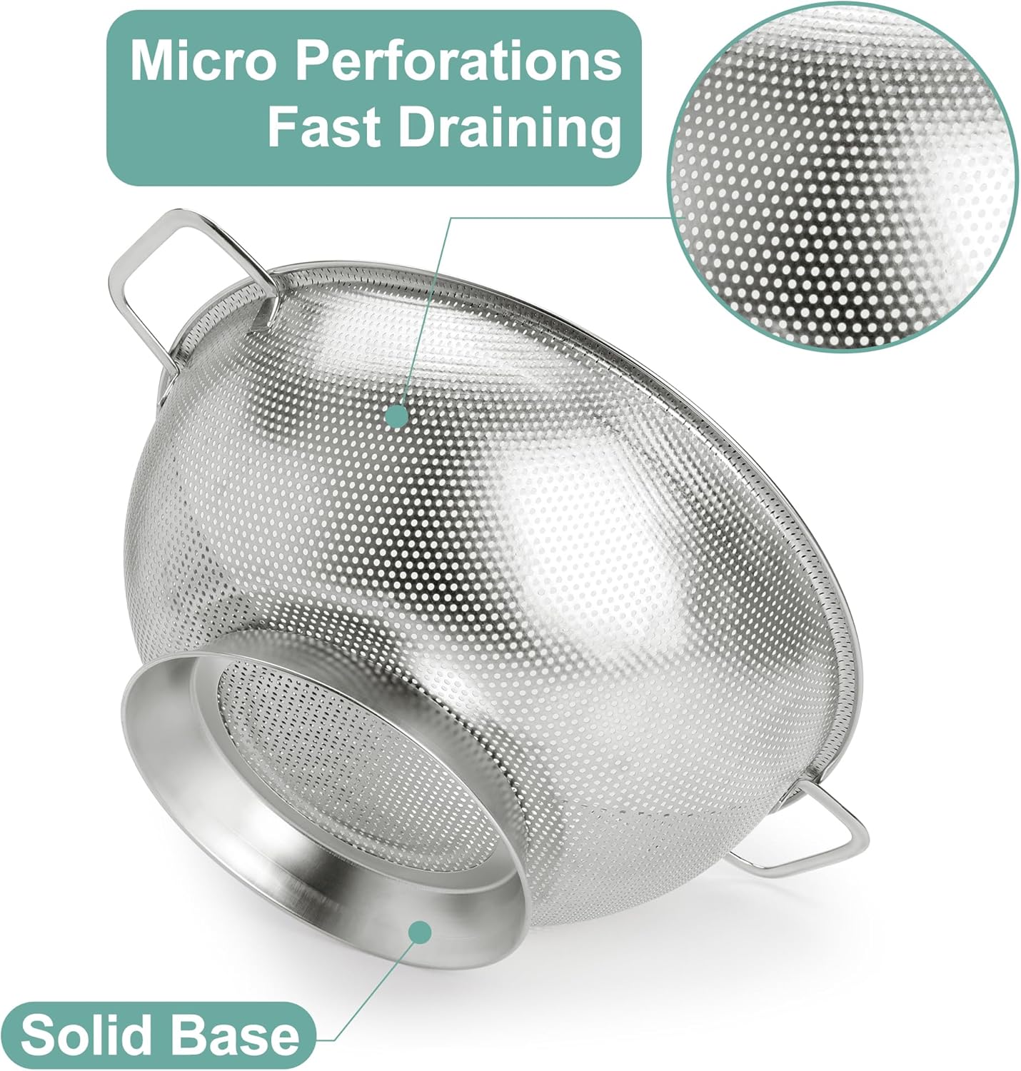 Colander Stainless Steel 3-Quart, Kitchen Strainer for Pasta, Fruits Vegetables, Dishwasher Safe V1258-DP02-C-1230