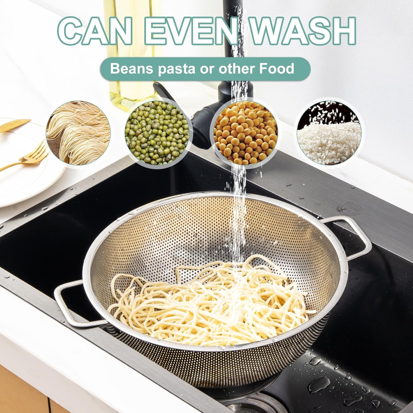 Colander Stainless Steel 3-Quart, Kitchen Strainer for Pasta, Fruits Vegetables, Dishwasher Safe V1258-DP02-C-1230