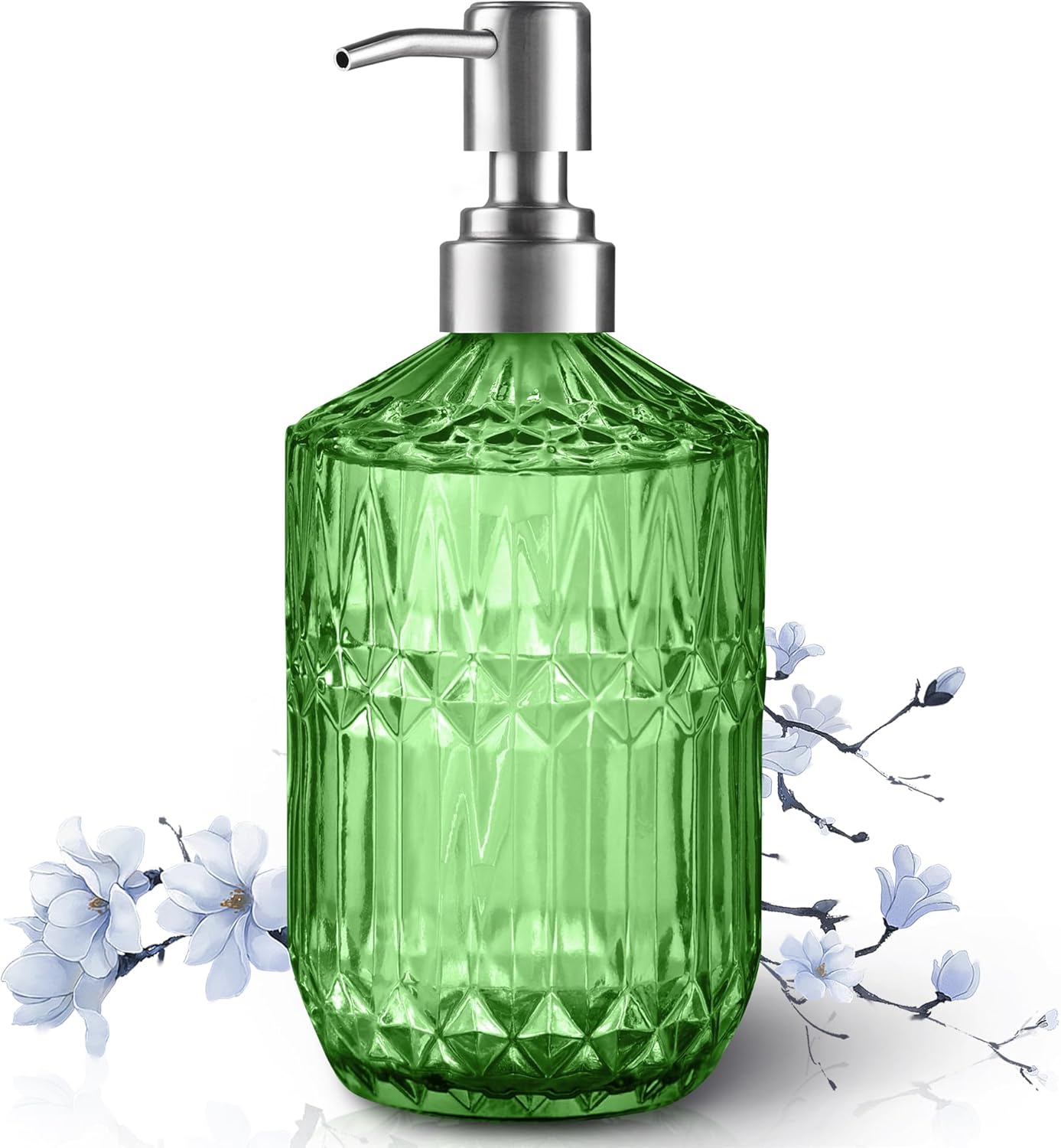 13 Oz Refillable Soap Dispenser, Glass Soap Dispenser for Dispense Hand Soap, Dish Soap, Lotion 2pack (Green) V1258-DP02-C-1232