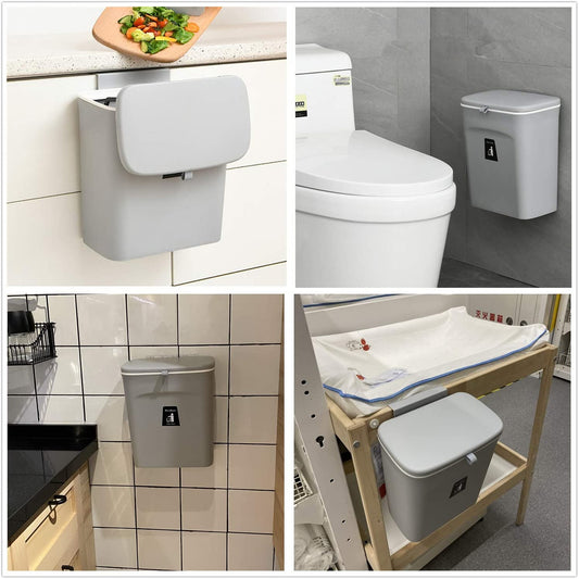 Mujingxin 2.4 Gallon Kitchen Compost Bin for Counter Top or Under Sink, Hanging Small Trash Can with Lid for V1258-DP02-C-1236