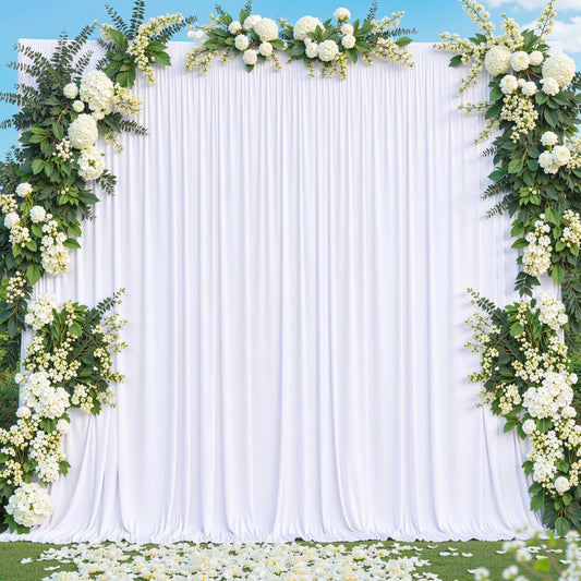 10x10 White Backdrop Curtain for Parties Wedding Wrinkle Free White Photo Curtains Backdrop Drapes Fabric V1258-DP02-C-1238