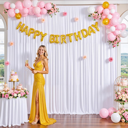 10x10 White Backdrop Curtain for Parties Wedding Wrinkle Free White Photo Curtains Backdrop Drapes Fabric V1258-DP02-C-1238