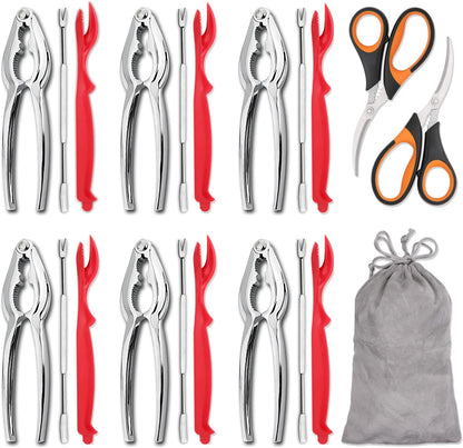 20-piece Seafood Tools Set includes 6 Crab Crackers, 6 Lobster Shellers, 6 Crab Leg Forks/Picks and 2 Seafood V1258-DP02-C-124
